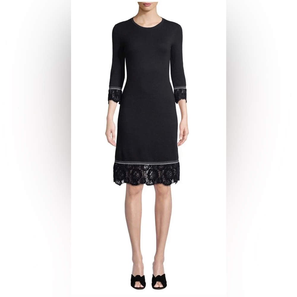 NWT Tory Burch Merino Wool Lace-Trim Sweater Dress Navy Blue Size S $498